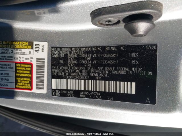 Photo 8 VIN: 5TDKSKFC5MS006332 - TOYOTA SIENNA 