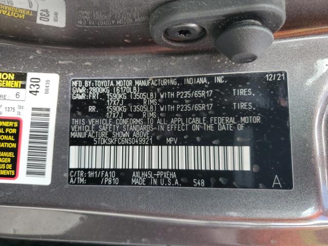 Photo 12 VIN: 5TDKSKFC6NS049921 - TOYOTA SIENNA LE 