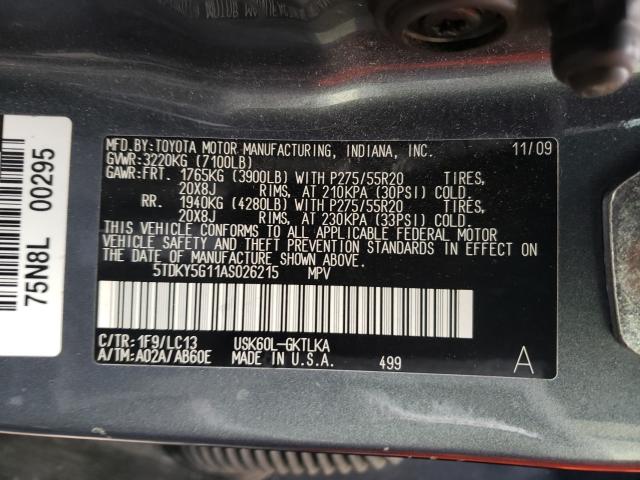 Photo 9 VIN: 5TDKY5G11AS026215 - TOYOTA SEQUOIA LI 