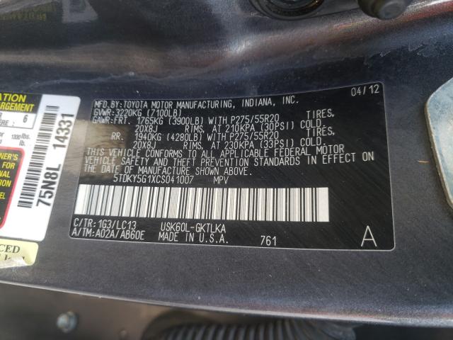 Photo 9 VIN: 5TDKY5G1XCS041007 - TOYOTA SEQUOIA LI 