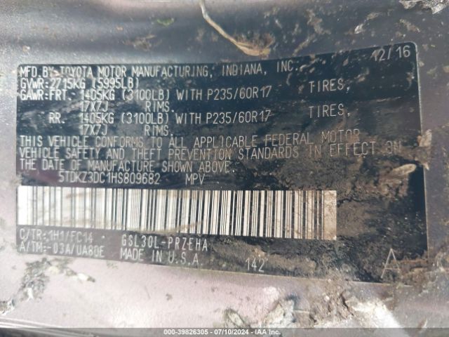 Photo 8 VIN: 5TDKZ3DC1HS809682 - TOYOTA SIENNA LE 