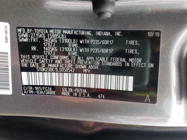 Photo 9 VIN: 5TDKZ3DC1LS050542 - TOYOTA SIENNA LE 