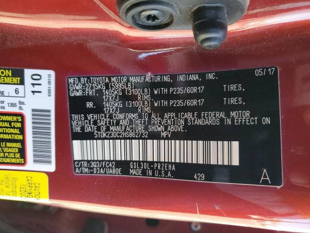 Photo 12 VIN: 5TDKZ3DC2HS862732 - TOYOTA SIENNA LE 