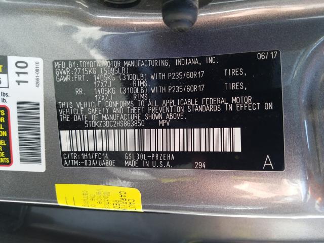 Photo 9 VIN: 5TDKZ3DC2HS863850 - TOYOTA SIENNA LE 