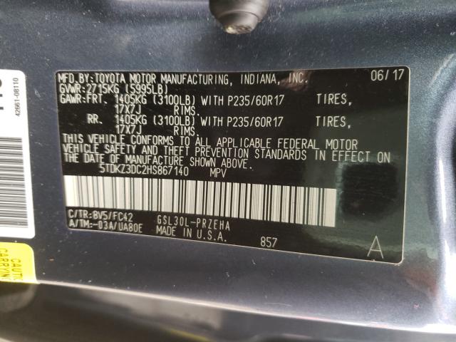 Photo 9 VIN: 5TDKZ3DC2HS867140 - TOYOTA SIENNA LE 