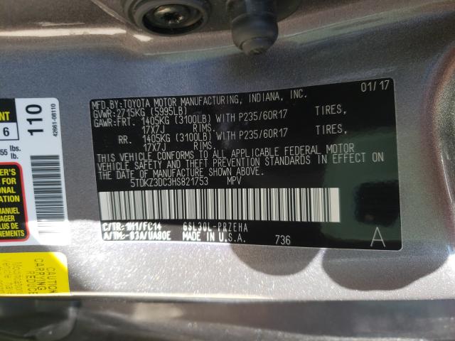 Photo 9 VIN: 5TDKZ3DC3HS821753 - TOYOTA SIENNA LE 