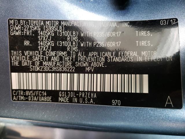 Photo 9 VIN: 5TDKZ3DC3HS836222 - TOYOTA SIENNA LE 