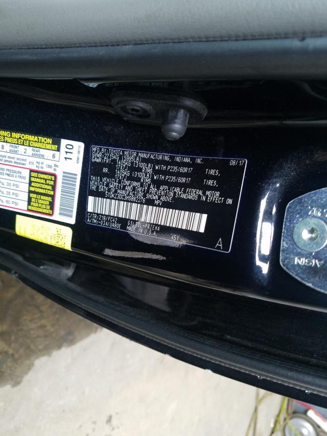 Photo 9 VIN: 5TDKZ3DC3HS882276 - TOYOTA SIENNA LE 