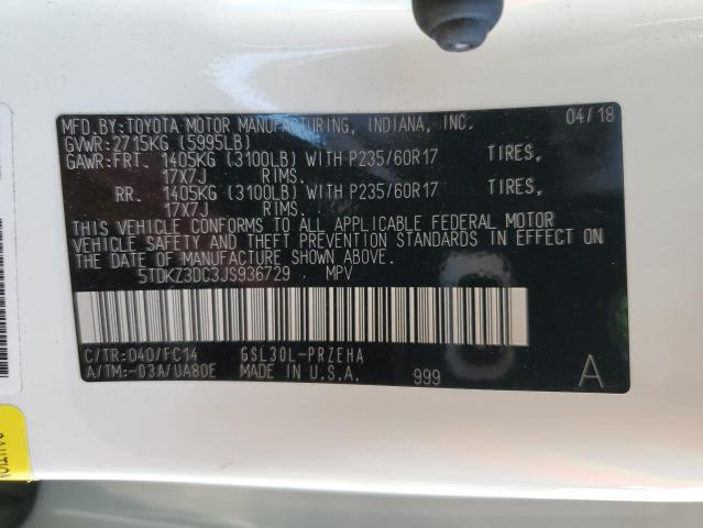 Photo 12 VIN: 5TDKZ3DC3JS936729 - TOYOTA SIENNA LE 