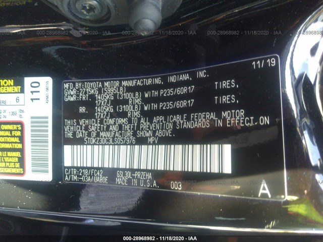 Photo 8 VIN: 5TDKZ3DC3LS057976 - TOYOTA SIENNA 