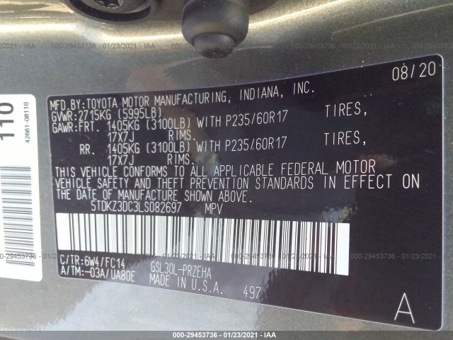 Photo 8 VIN: 5TDKZ3DC3LS082697 - TOYOTA SIENNA 