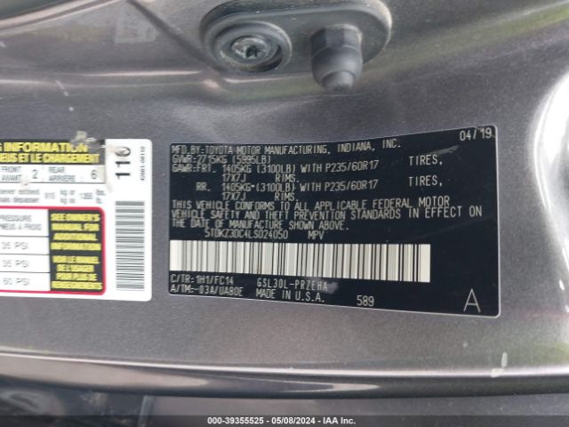 Photo 8 VIN: 5TDKZ3DC4LS024050 - TOYOTA SIENNA 