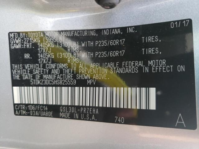 Photo 9 VIN: 5TDKZ3DC5HS825559 - TOYOTA SIENNA LE 