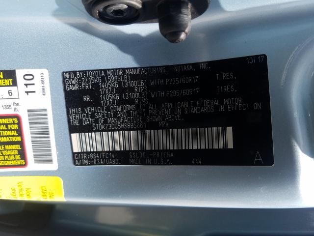 Photo 9 VIN: 5TDKZ3DC5HS895661 - TOYOTA SIENNA LE 