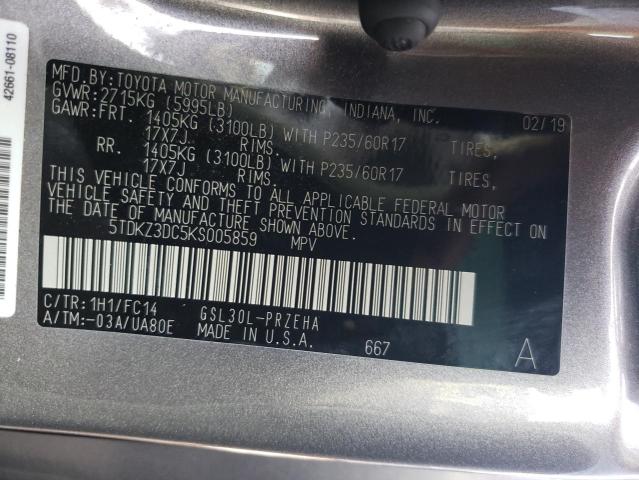 Photo 9 VIN: 5TDKZ3DC5KS005859 - TOYOTA SIENNA LE 