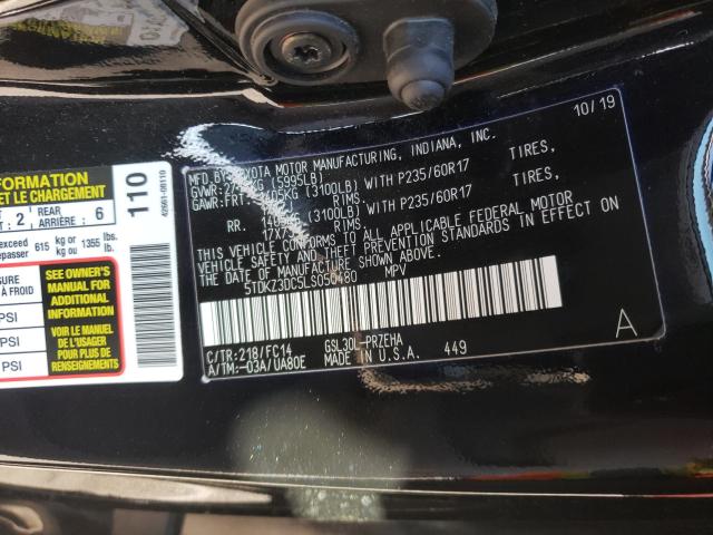 Photo 9 VIN: 5TDKZ3DC5LS050480 - TOYOTA SIENNA LE 