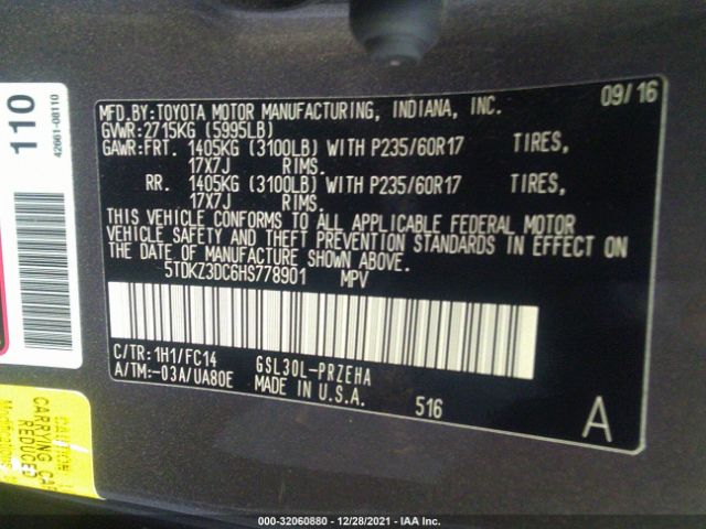 Photo 8 VIN: 5TDKZ3DC6HS778901 - TOYOTA SIENNA 