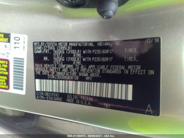 Photo 8 VIN: 5TDKZ3DC6HS808138 - TOYOTA SIENNA 