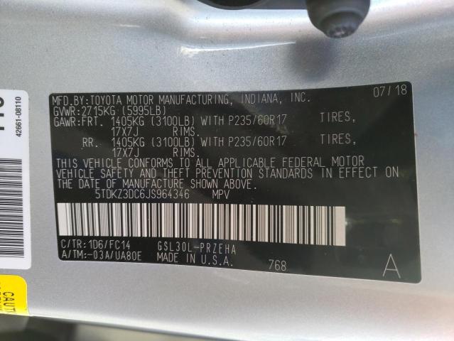 Photo 12 VIN: 5TDKZ3DC6JS964346 - TOYOTA SIENNA LE 