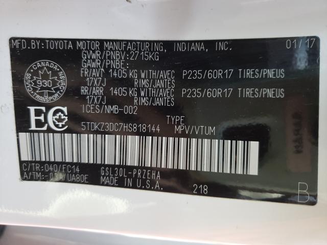 Photo 9 VIN: 5TDKZ3DC7HS818144 - TOYOTA SIENNA LE 