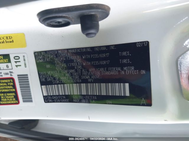 Photo 8 VIN: 5TDKZ3DC7HS830164 - TOYOTA SIENNA 