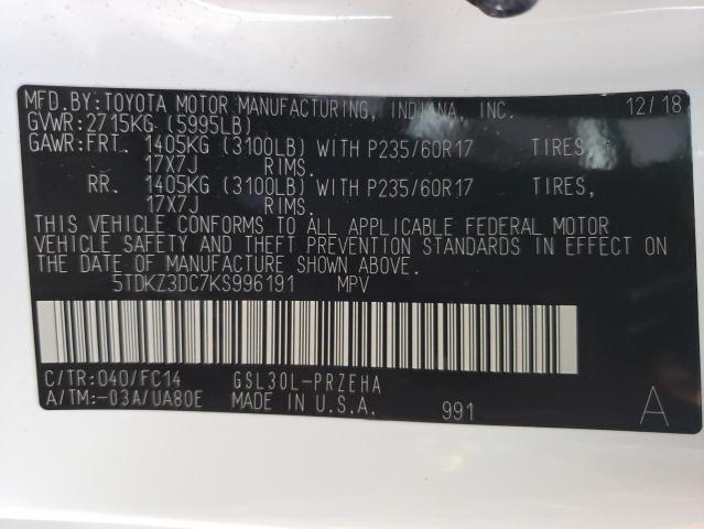 Photo 9 VIN: 5TDKZ3DC7KS996191 - TOYOTA SIENNA LE 