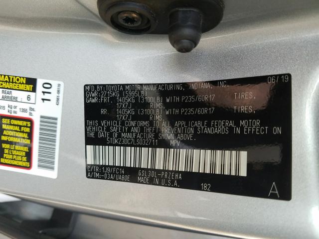 Photo 9 VIN: 5TDKZ3DC7LS032711 - TOYOTA SIENNA LE 