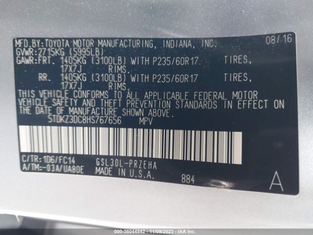 Photo 8 VIN: 5TDKZ3DC8HS767656 - TOYOTA SIENNA 