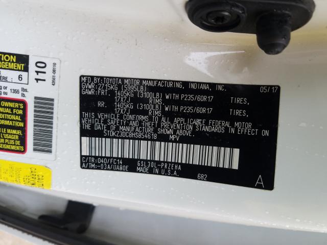 Photo 9 VIN: 5TDKZ3DC8HS854618 - TOYOTA SIENNA LE 