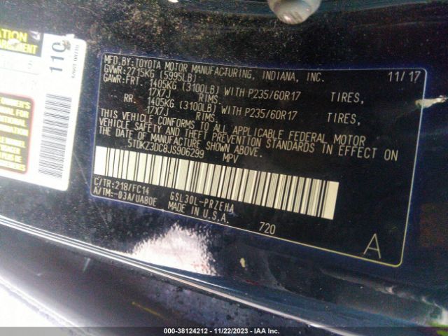 Photo 8 VIN: 5TDKZ3DC8JS906299 - TOYOTA SIENNA 