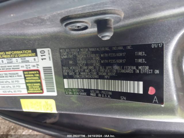 Photo 8 VIN: 5TDKZ3DC9HS820980 - TOYOTA SIENNA 