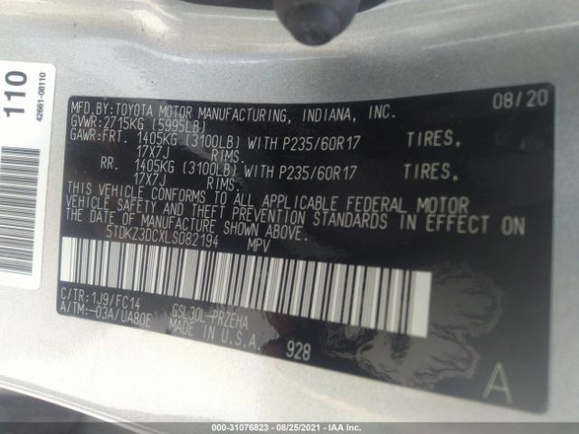 Photo 8 VIN: 5TDKZ3DCXLS082194 - TOYOTA SIENNA 