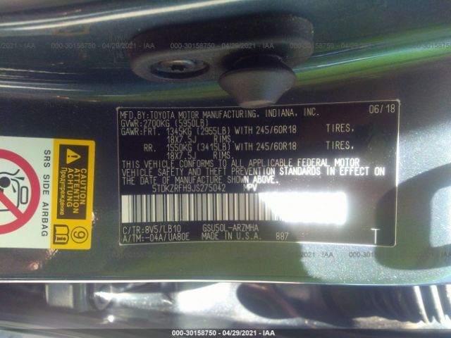 Photo 8 VIN: 5TDKZRFH9JS275042 - TOYOTA HIGHLANDER 