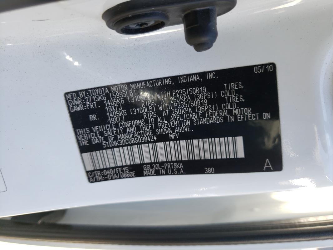 Photo 9 VIN: 5TDXK3DC0BS038424 - TOYOTA SIENNA SPO 