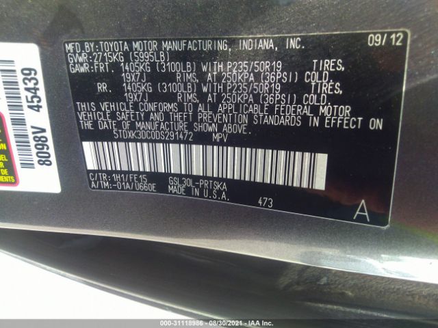 Photo 8 VIN: 5TDXK3DC0DS291472 - TOYOTA SIENNA 