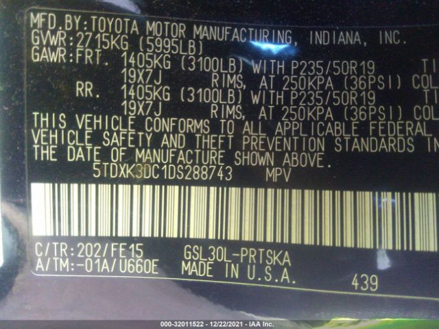 Photo 8 VIN: 5TDXK3DC1DS288743 - TOYOTA SIENNA 