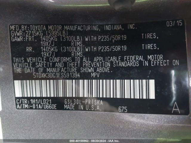 Photo 8 VIN: 5TDXK3DC1FS591394 - TOYOTA SIENNA 