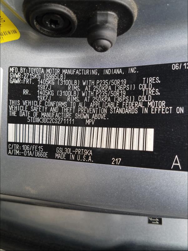 Photo 9 VIN: 5TDXK3DC2CS271111 - TOYOTA SIENNA SPO 