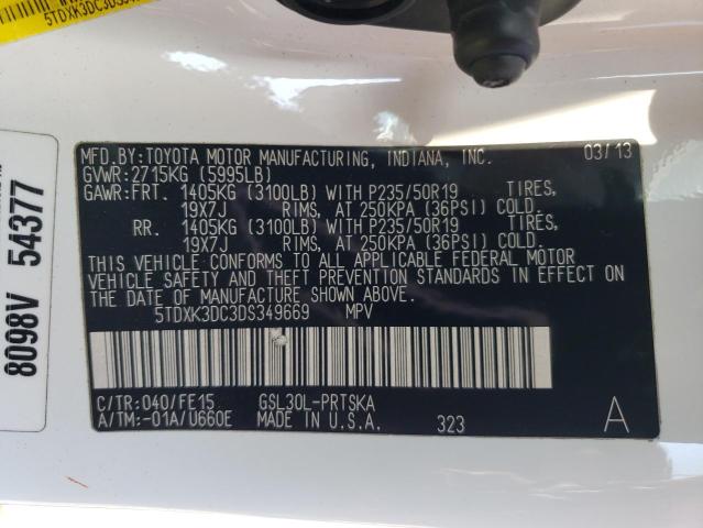 Photo 12 VIN: 5TDXK3DC3DS349669 - TOYOTA SIENNA SPO 