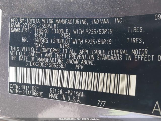 Photo 8 VIN: 5TDXK3DC3FS663583 - TOYOTA SIENNA 