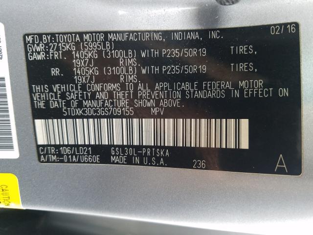 Photo 9 VIN: 5TDXK3DC3GS709155 - TOYOTA SIENNA SE 