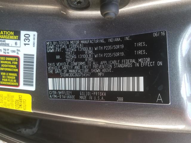 Photo 9 VIN: 5TDXK3DC3GS754547 - TOYOTA SIENNA SE 