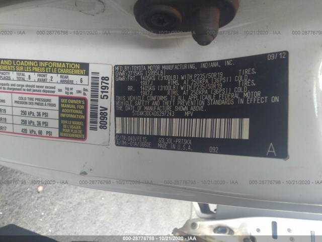 Photo 8 VIN: 5TDXK3DC4DS297243 - TOYOTA SIENNA 