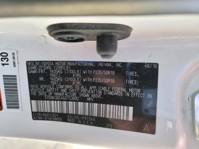 Photo 9 VIN: 5TDXK3DC4GS753892 - TOYOTA SIENNA SE 