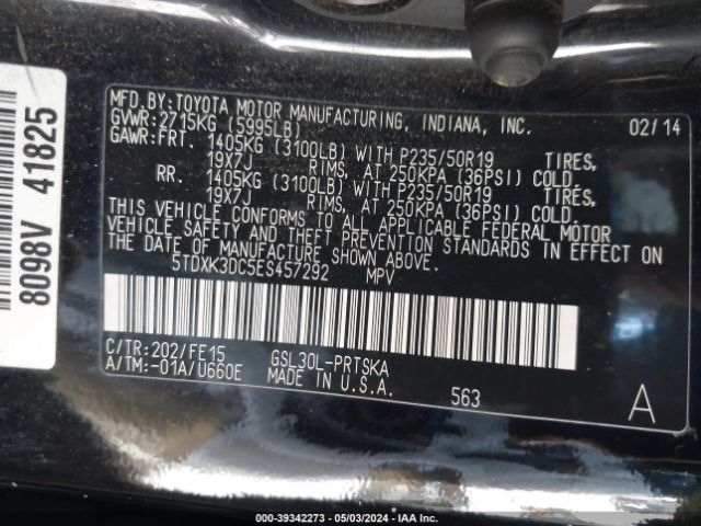 Photo 8 VIN: 5TDXK3DC5ES457292 - TOYOTA SIENNA 