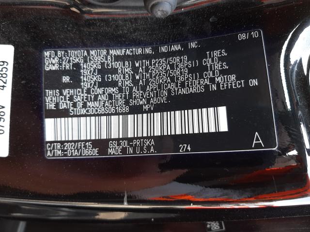 Photo 9 VIN: 5TDXK3DC6BS061688 - TOYOTA SIENNA SPO 