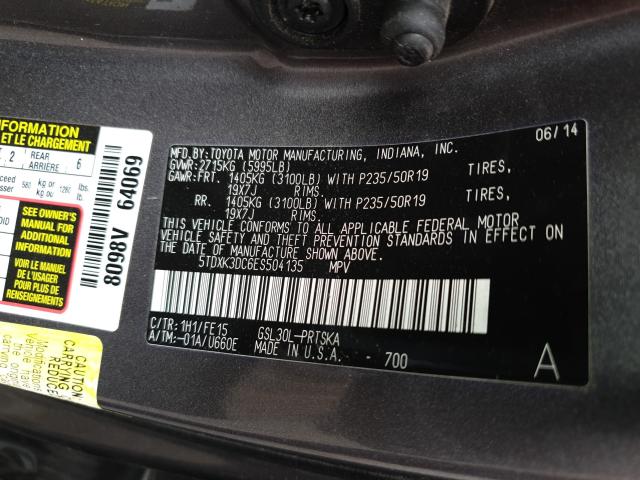 Photo 9 VIN: 5TDXK3DC6ES504135 - TOYOTA SIENNA SPO 