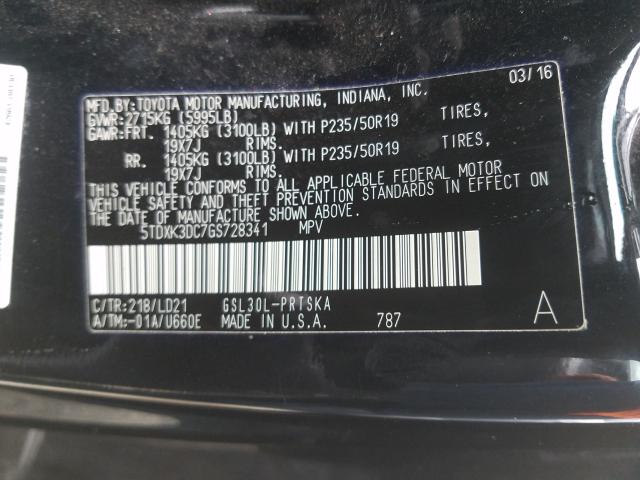 Photo 9 VIN: 5TDXK3DC7GS728341 - TOYOTA SIENNA SE 