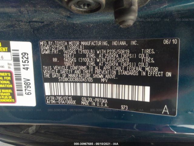 Photo 8 VIN: 5TDXK3DC8BS045105 - TOYOTA SIENNA 