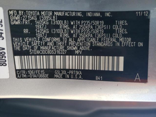 Photo 12 VIN: 5TDXK3DC8DS316327 - TOYOTA SIENNA SPO 